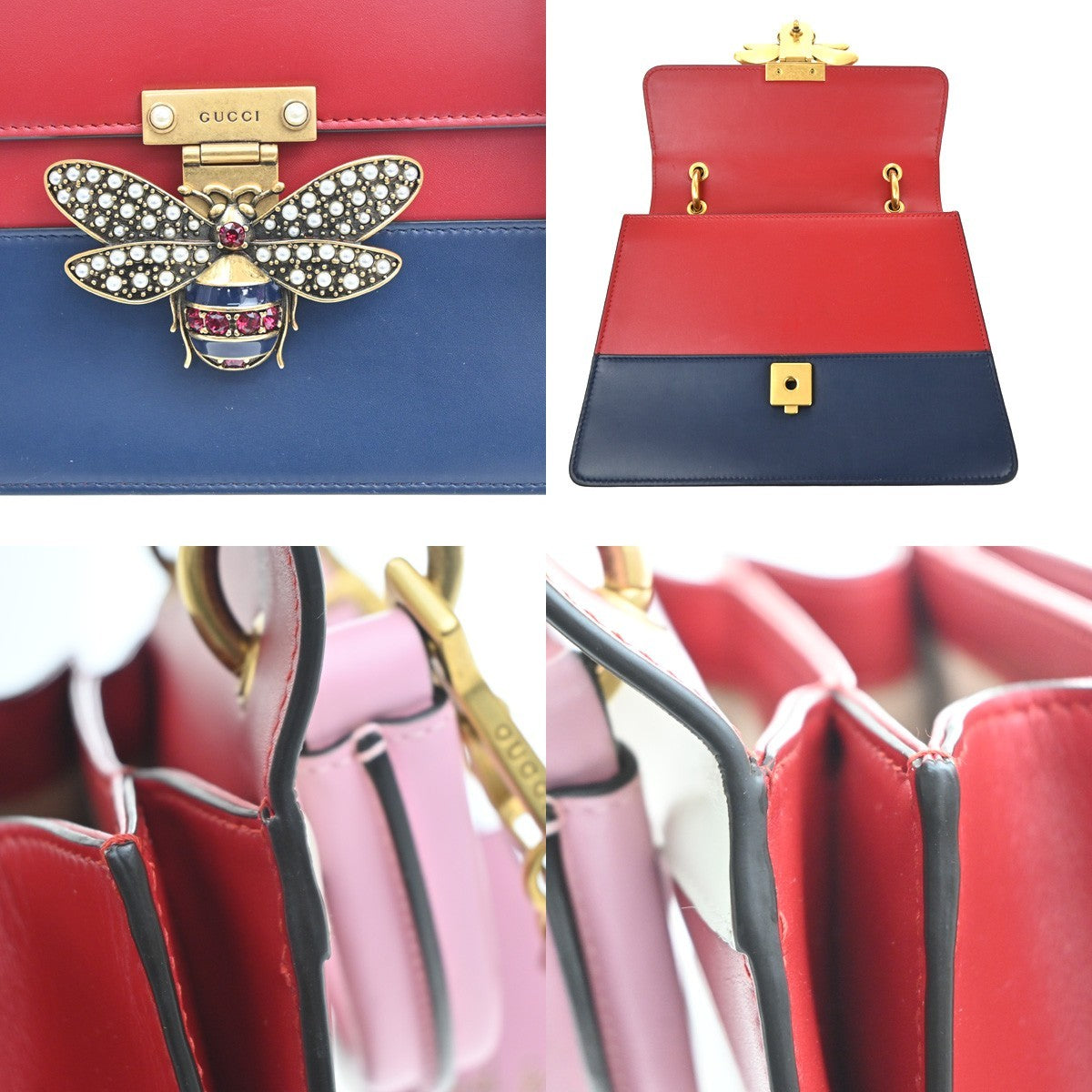 GUCCI Bee Queen Margaret Logo 2way Shoulder Hand Bag Leather GHW Italy 29RL718