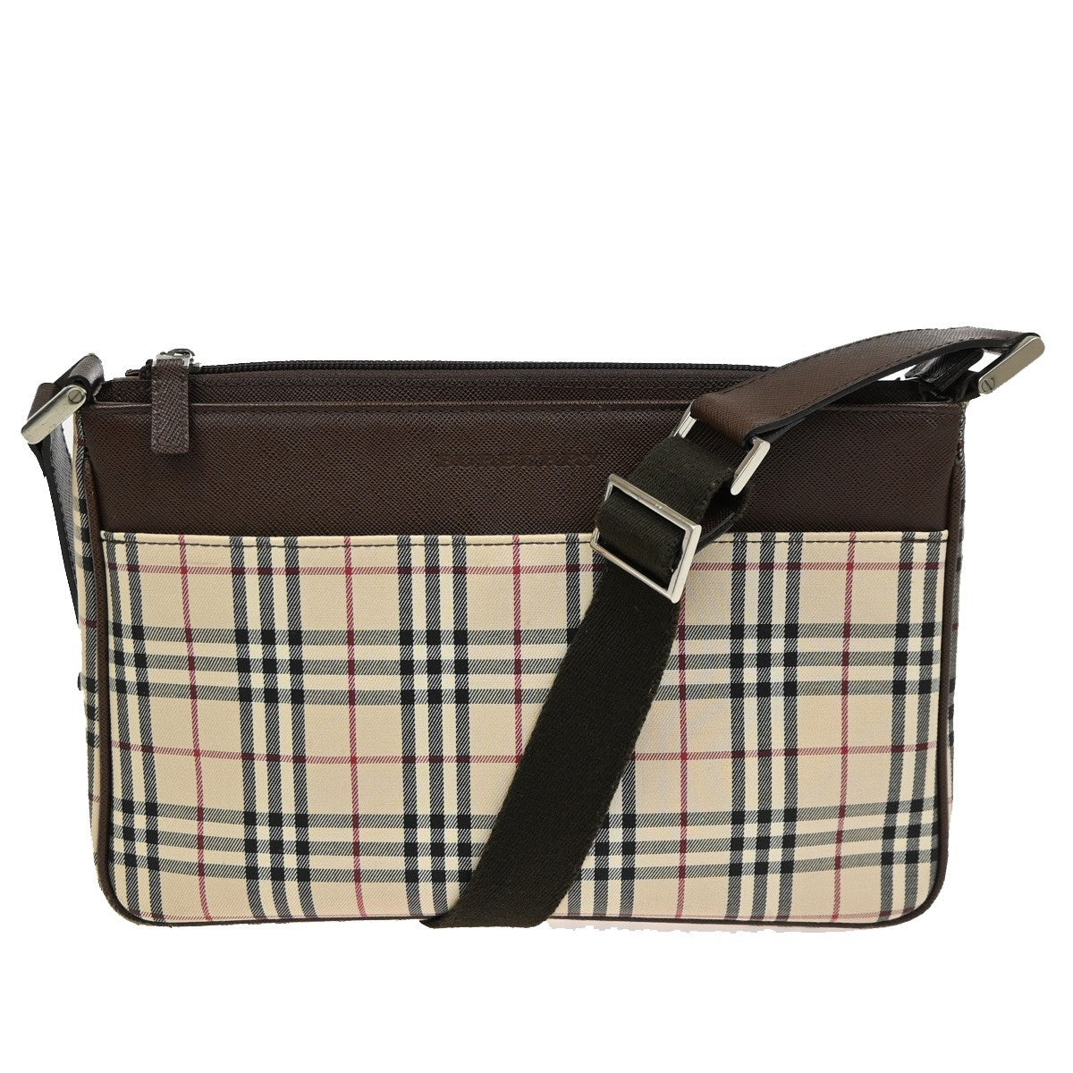 BURBERRY Logo Nova Check Shoulder Bag Canvas Leather Brown 31RF808