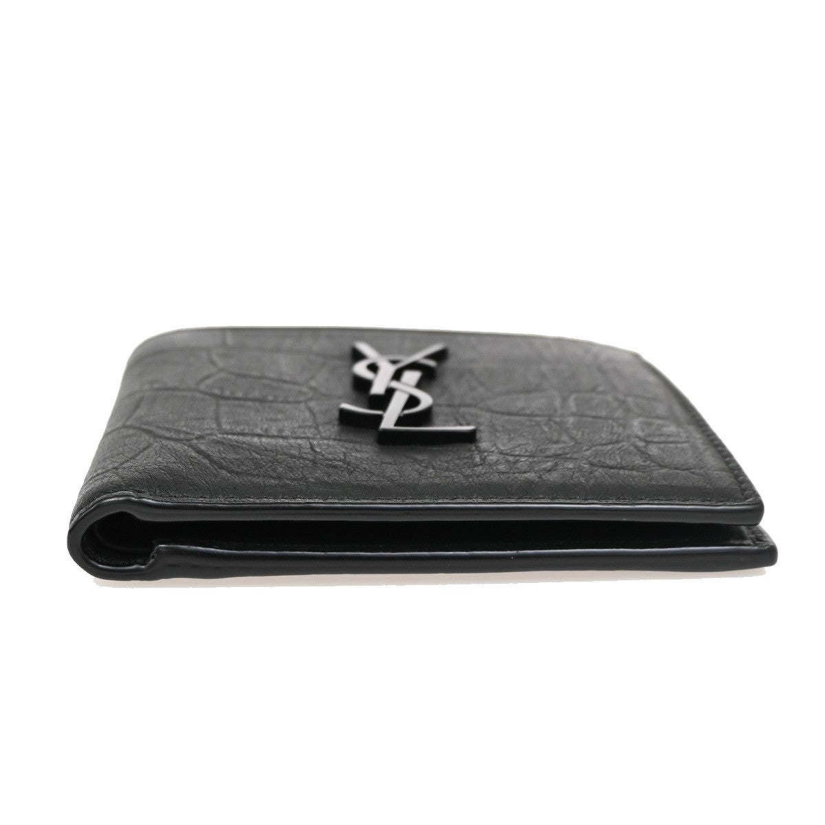 SAINT LAURENT YSL Logo Bifold Compact Wallet Embossing Leather BK Italy 84RL530