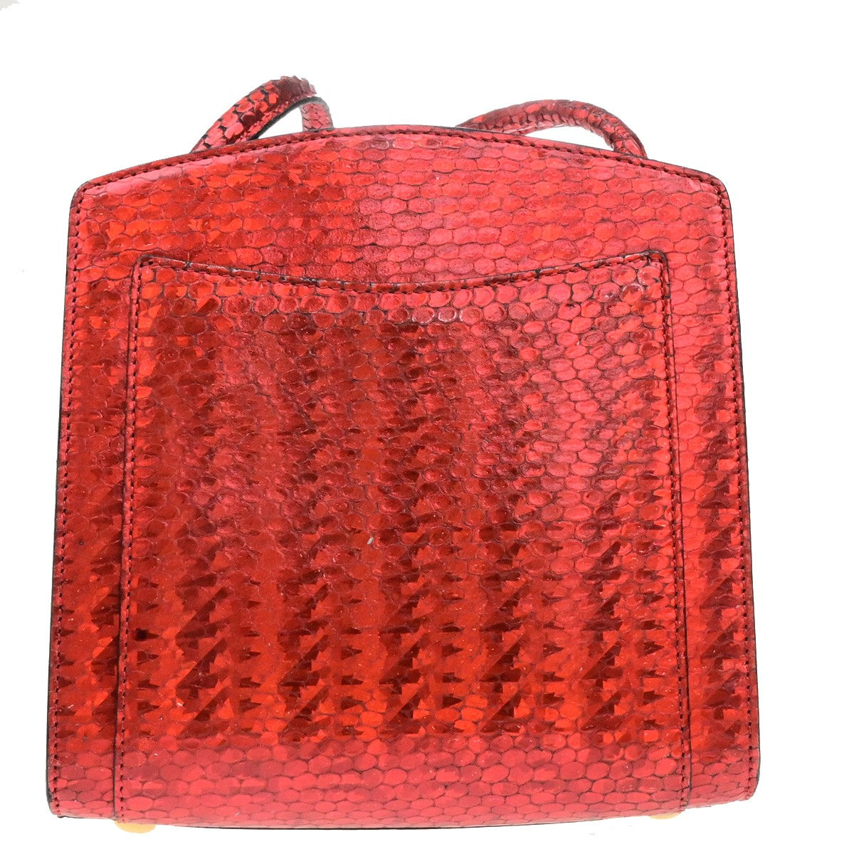 CELINE Logo Shoulder Bag Exotic Leather Red GHW Italy 65YH034