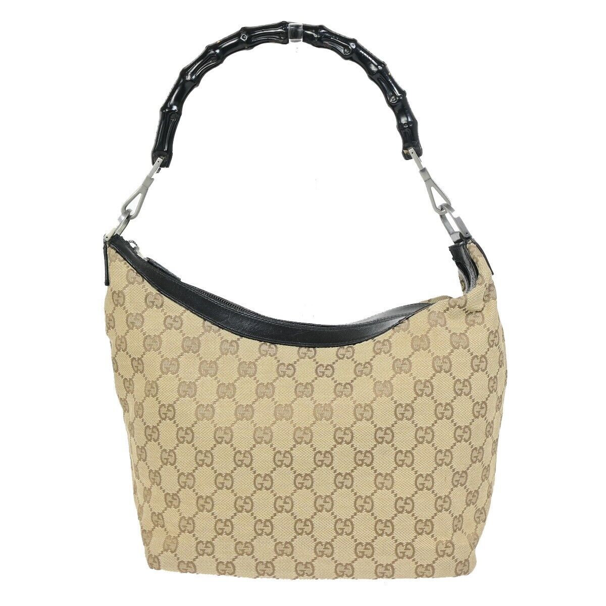 GUCCI Logo Bamboo GG Pattern Shoulder Bag Canvas Leather Brown Italy 62SH927