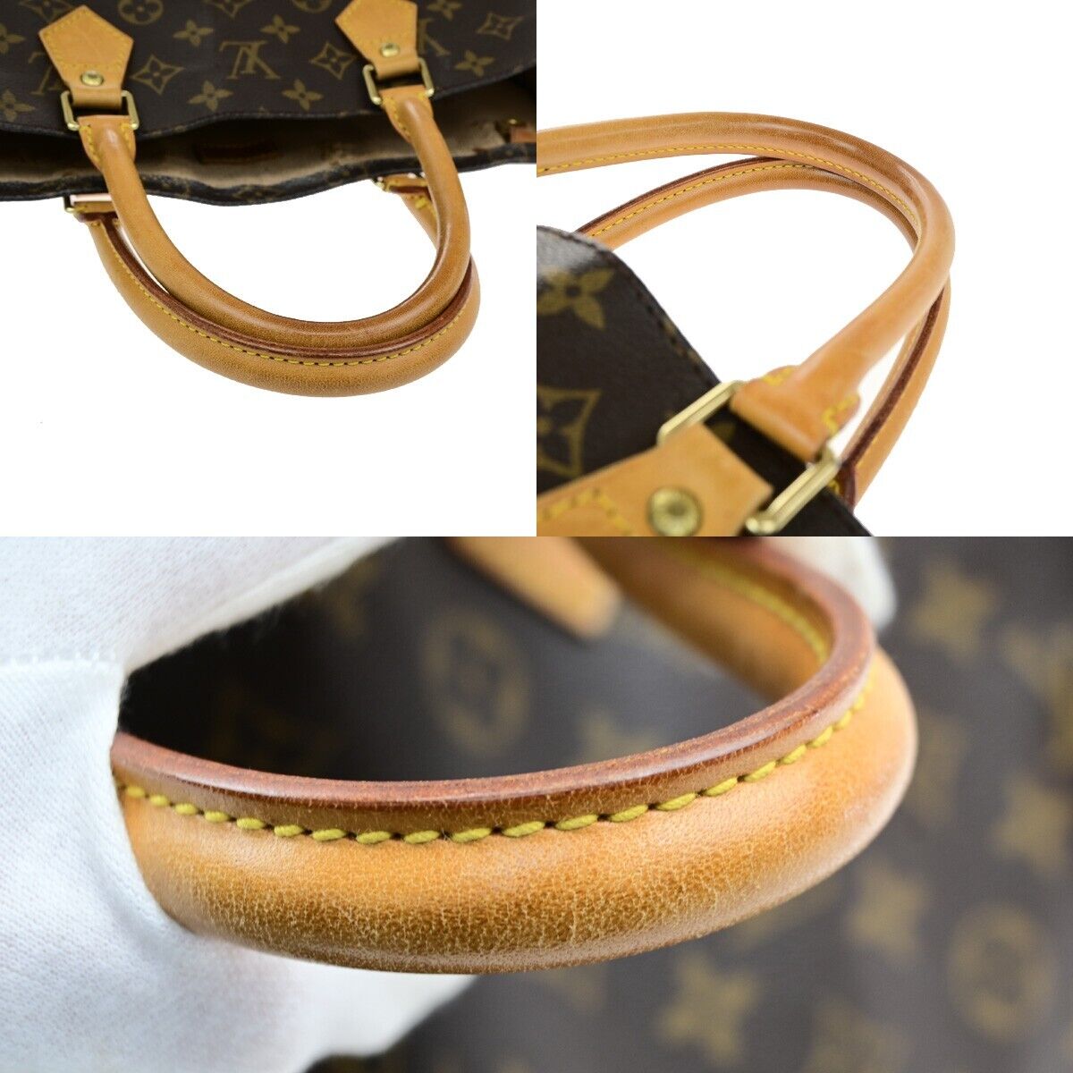 LOUIS VUITTON Logo Sac Plat Hand Tote Bag Monogram Leather Brown M51140 39ED895