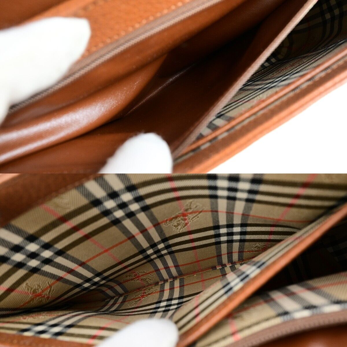 Burberrys Logo Nova Check Top Handle Hand Bag Leather Brown GHW 61ED329