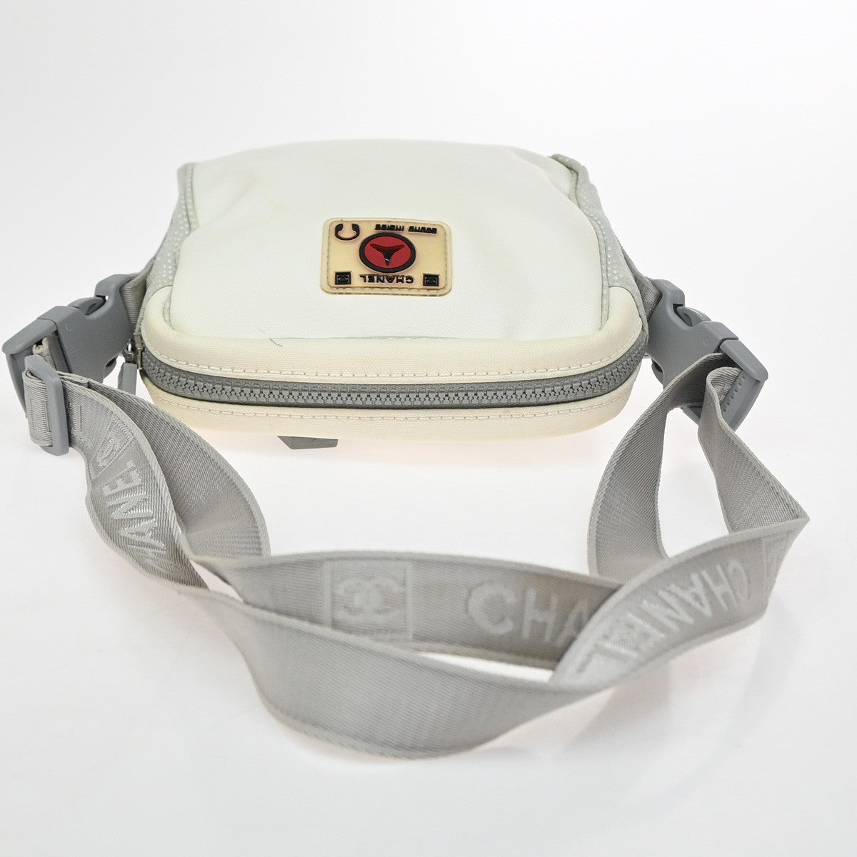 CHANEL CC Logo Sport Line Camellia Shoulder Bag Nylon White SHW Italy 74ZA283