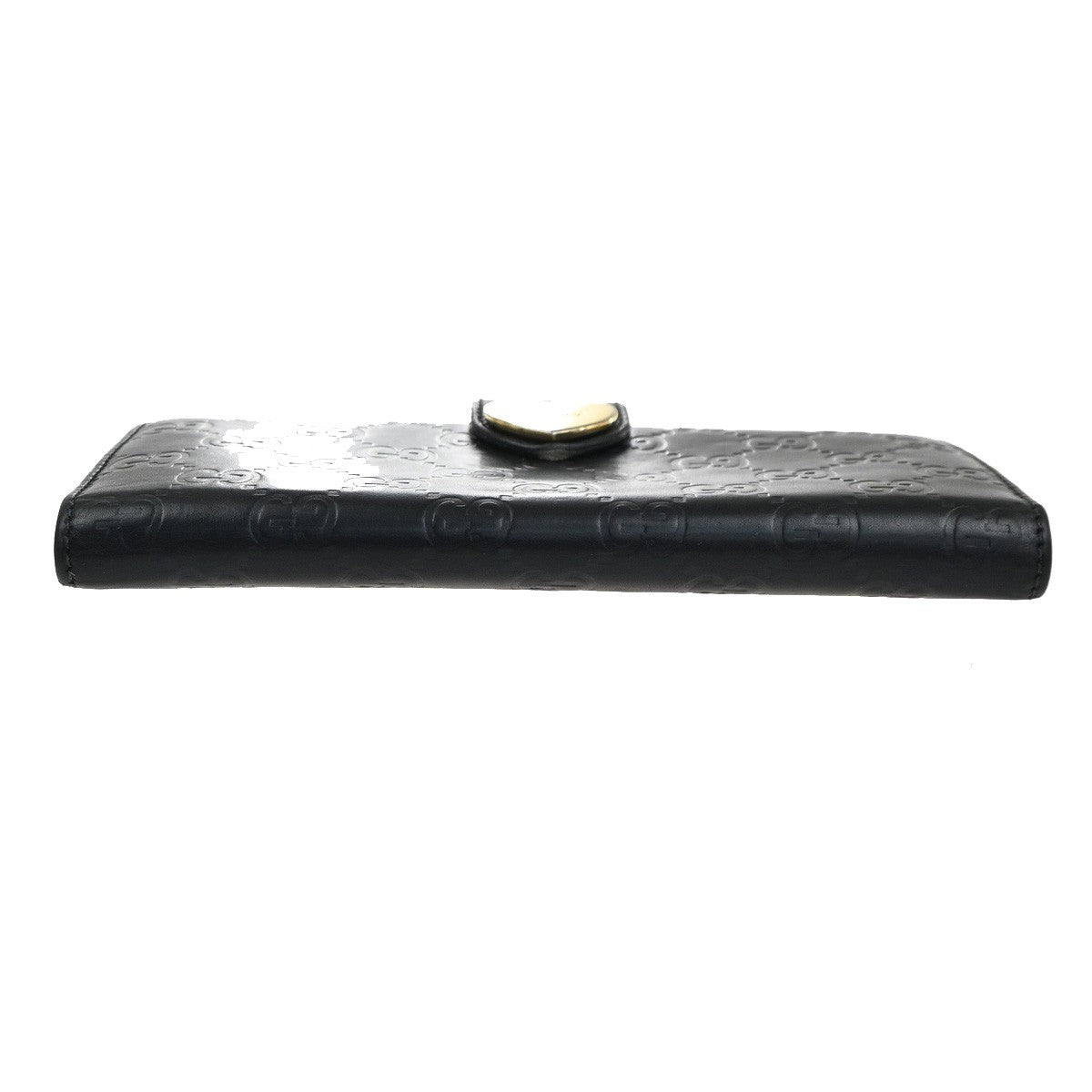 GUCCI Logo Guccissima GG Lovely Heart Bifold Long Wallet Leather Black 02KD033