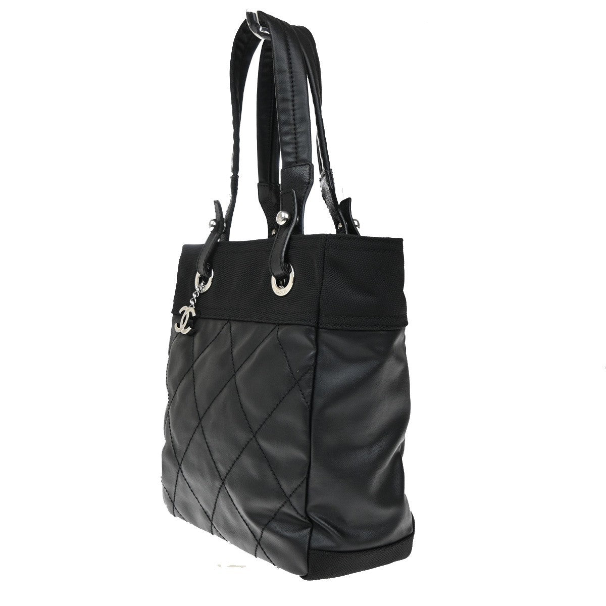 CHANEL CC Paris Biarritz PM Shoulder Bag Coating Canvas Leather BK SHW 674RL562