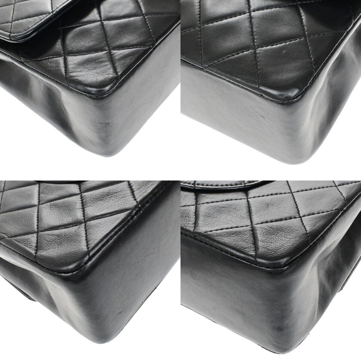 CHANEL CC Matelasse 25 Double Flap Chain Shoulder Bag Leather Black GHW 865RF209