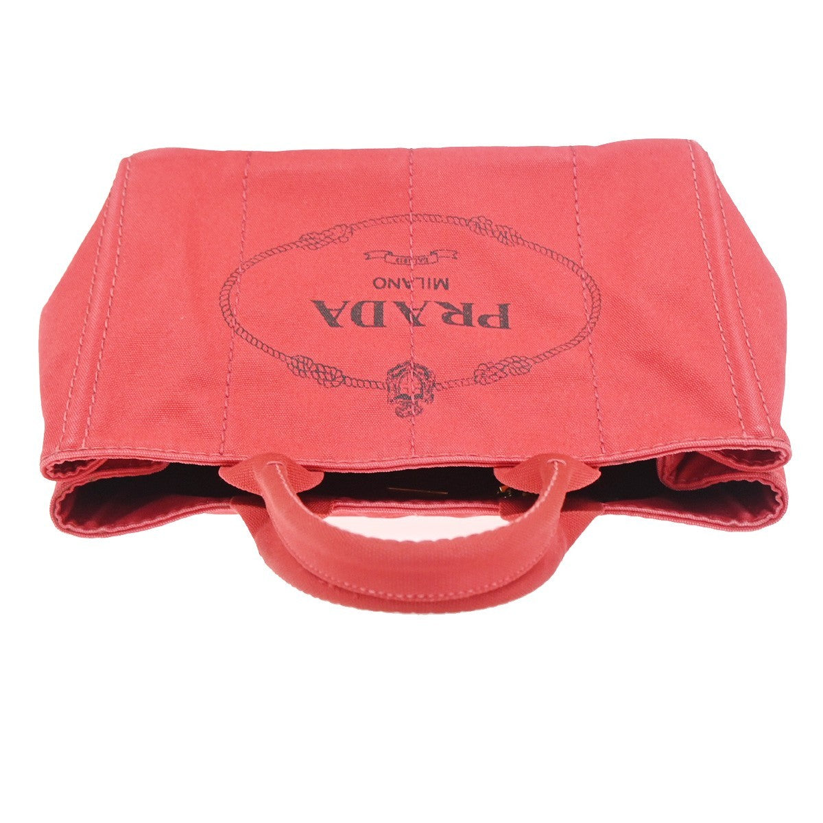 PRADA Logo CANAPA Shoulder Hand Tote Bag Canvas Leather Red GHW Italy 34AA200