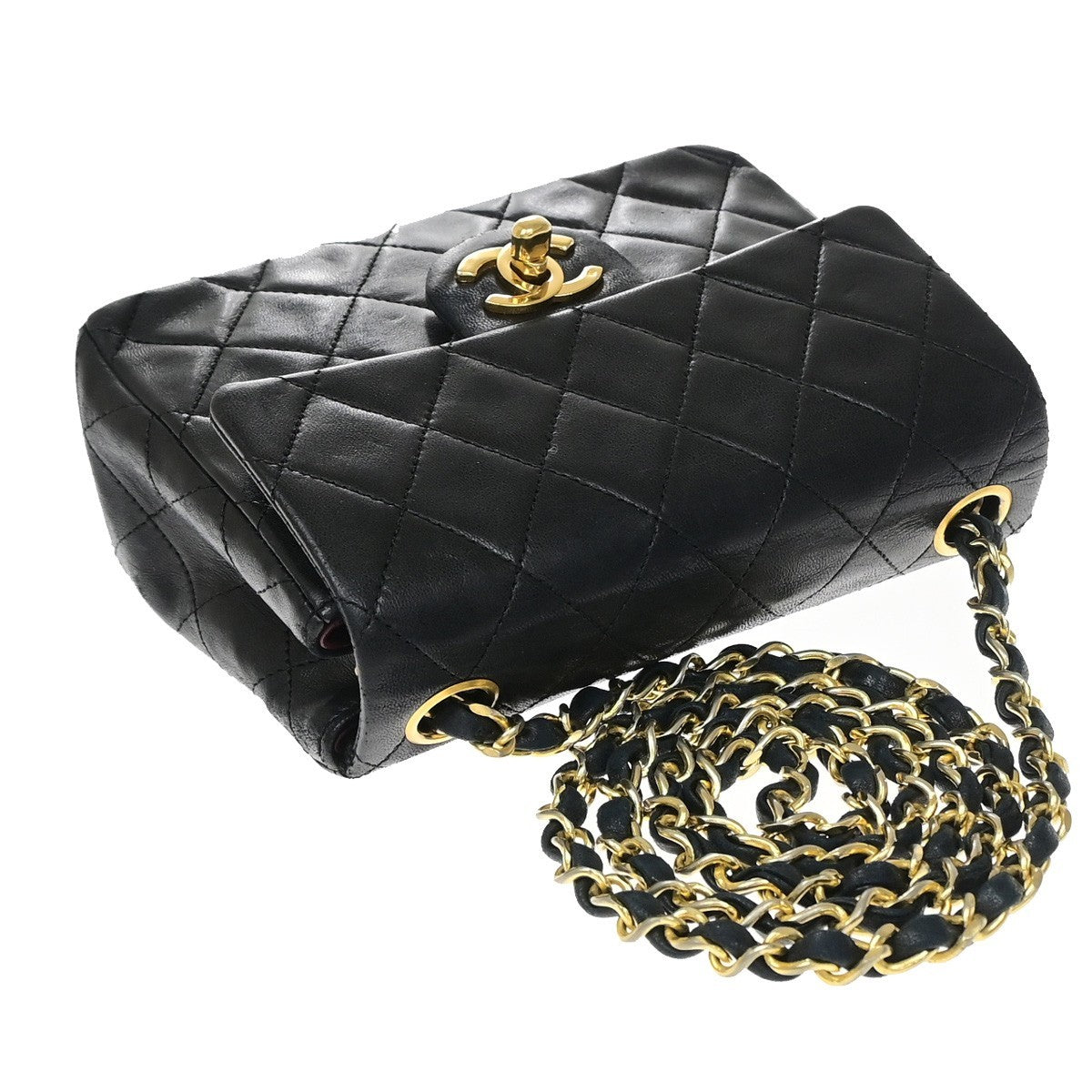 CHANEL CC Mini Matelasse Chain Shoulder Bag Leather Black GHW Vintage 805RP189