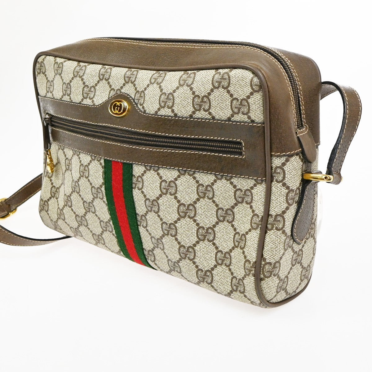 GUCCI Logo GG Pattern Sherry Shoulder Bag PVC Leather Brown Italy 32KC661