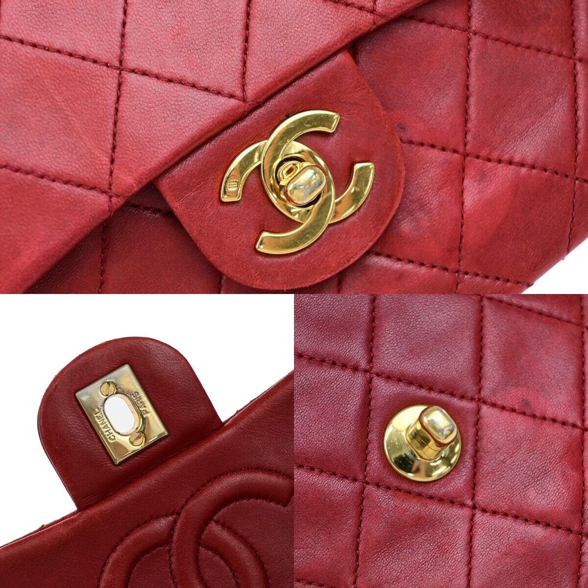 CHANEL CC Logo Mini Matelasse Chain Shoulder Bag Leather Red Vintage 673RF237