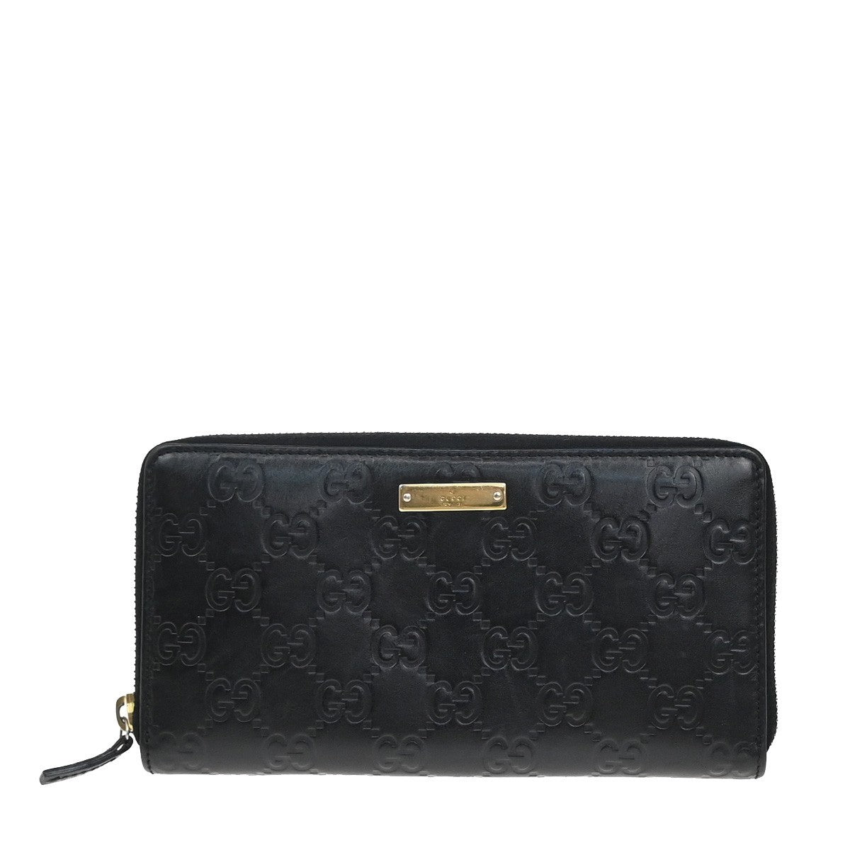 GUCCI Logo Guccissima GG Pattern Long Zipper Wallet Leather Black Gold 02KB378
