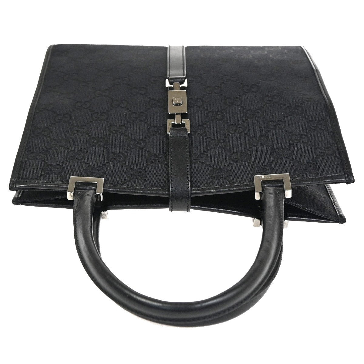 GUCCI Jackie GG Top Handle Tote Hand Bag Canvas Leather Black SHW Italy 30RL903