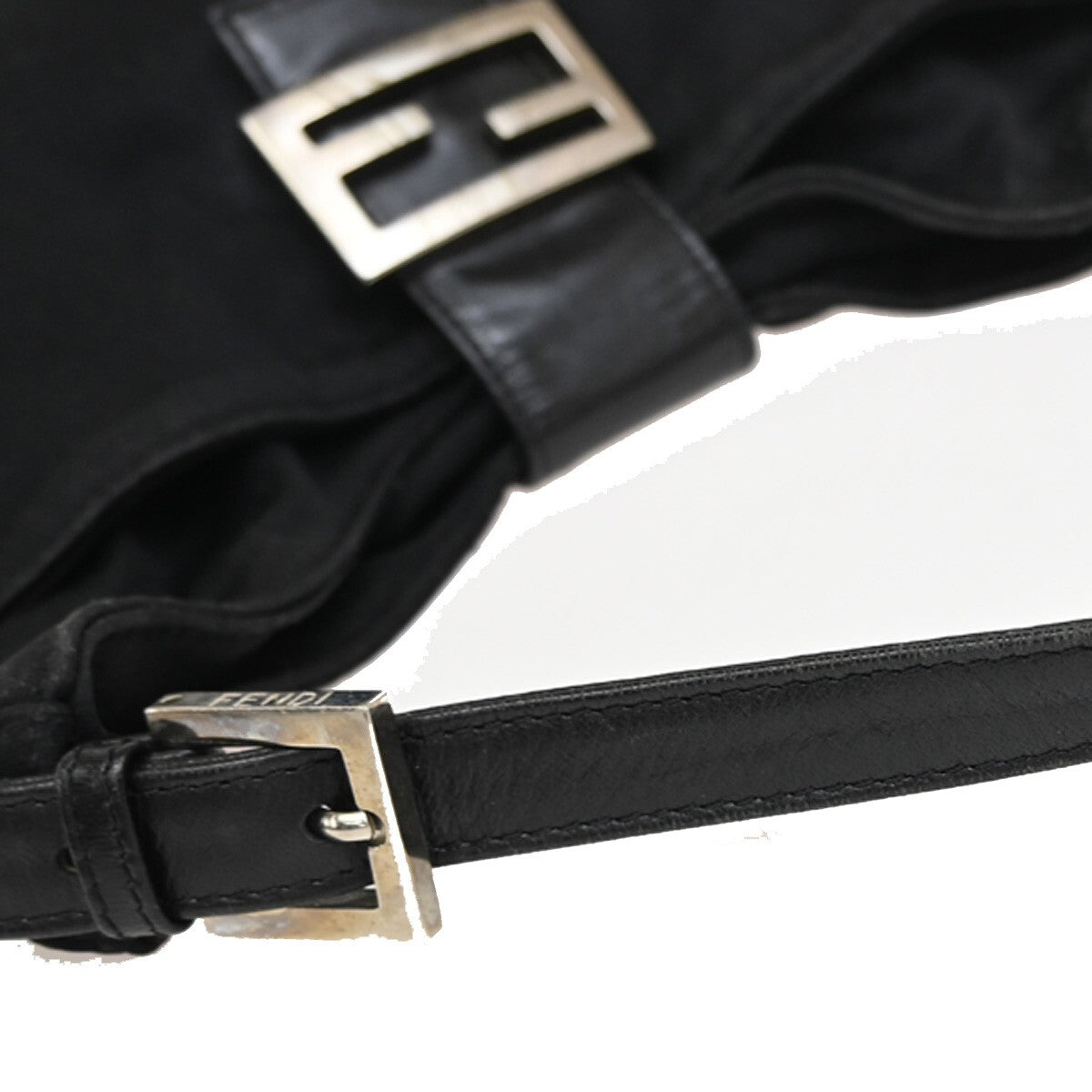 FENDI Logo Hand Bag Canvas Leather Black SHW Made in Italy 80EE527