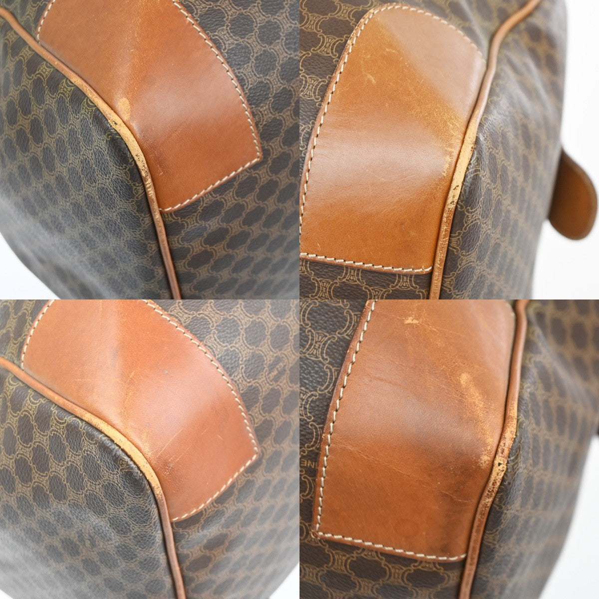 CELINE Logo Macadam Pattern Boston Hand Bag PVC Leather Brown Italy 63MA616