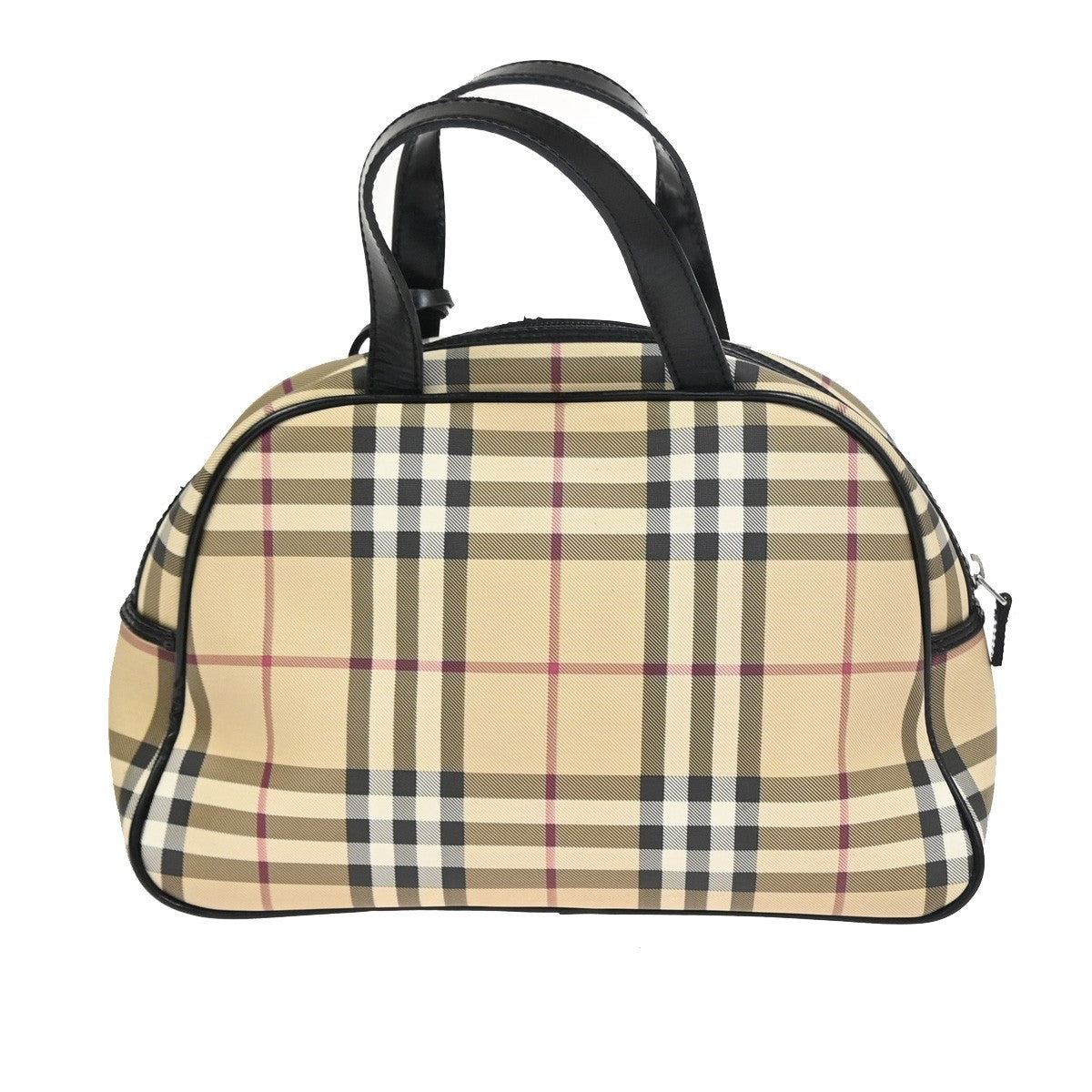 BURBERRY Logo Nova Check Pattern Hand Bag PVC Leather Black Beige SHW 31KD025
