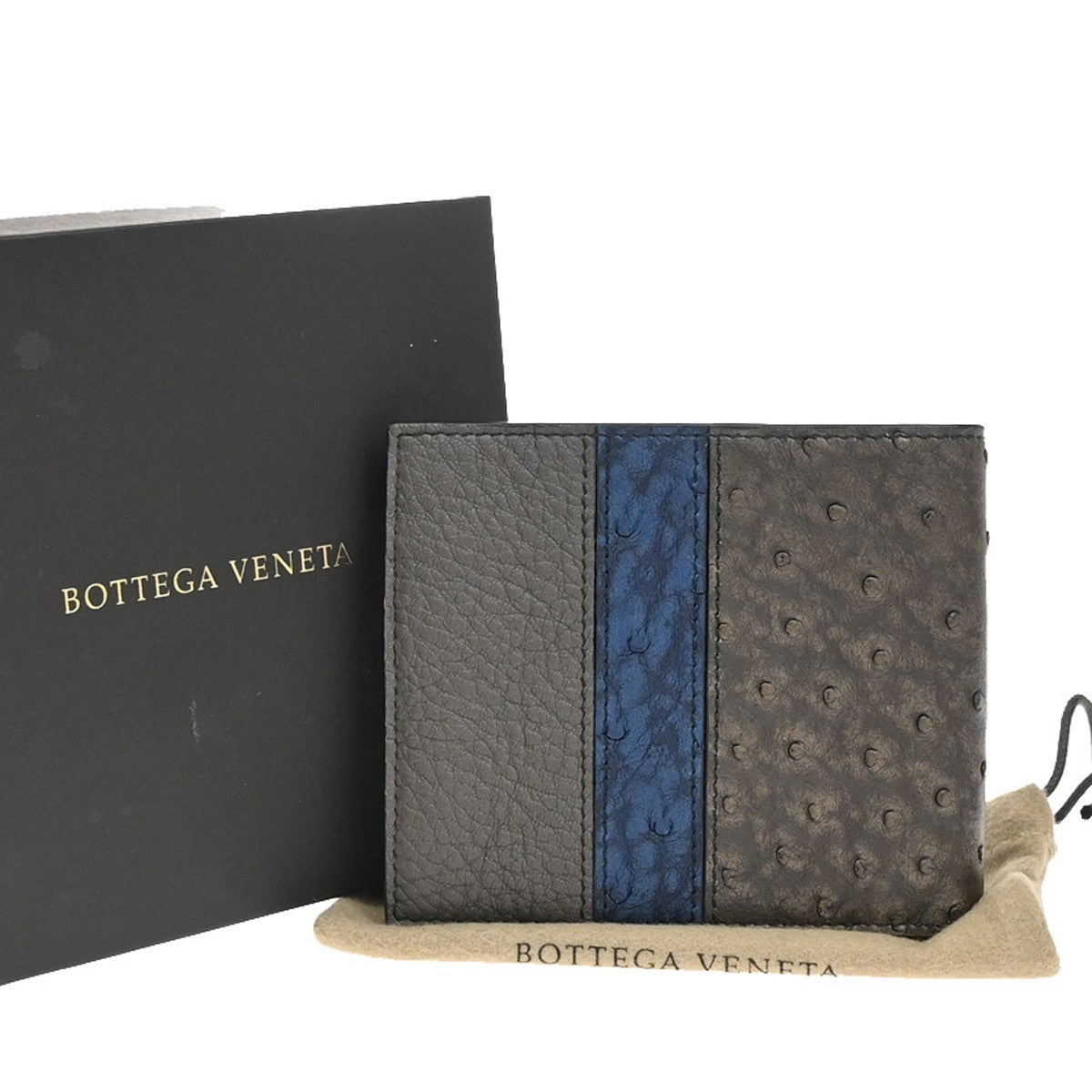 BOTTEGA VENETA Logo Compact Bifold Wallet Embossing Leather Brown Blue 68KB005