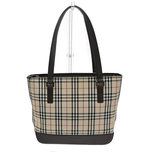 BURBERRY Logo Nova Check Shoulder Tote Bag Canvas Leather Beige Brown 65TA197