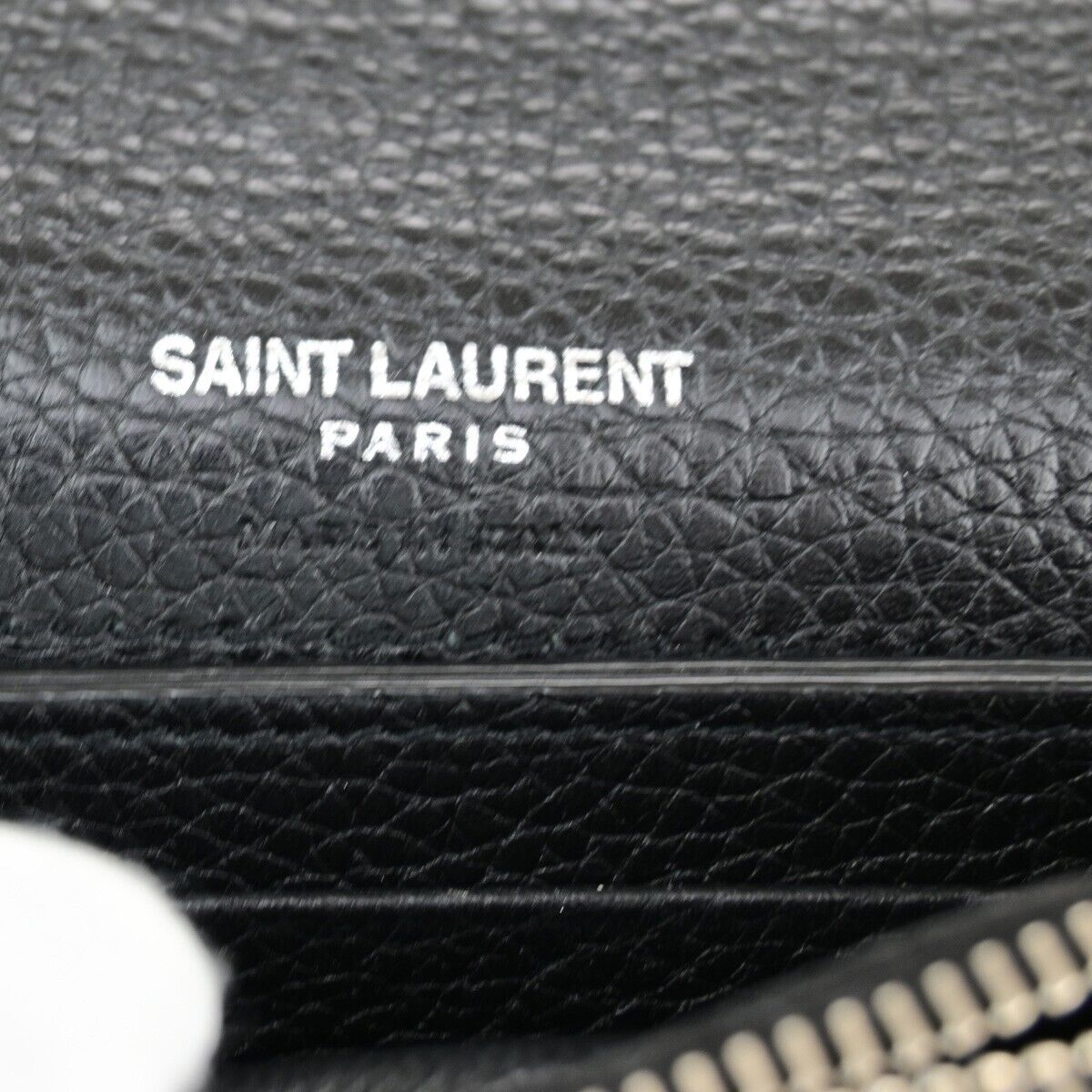 SAINT LAURENT YSL Logo Card Case Wallet Leather Black silver Italy 62SJ175