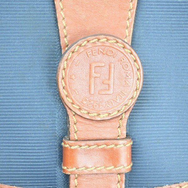 FENDI Pequin Pattern Shoulder Bag Canvas Leather Blue Brown GHW Italy 31TA412