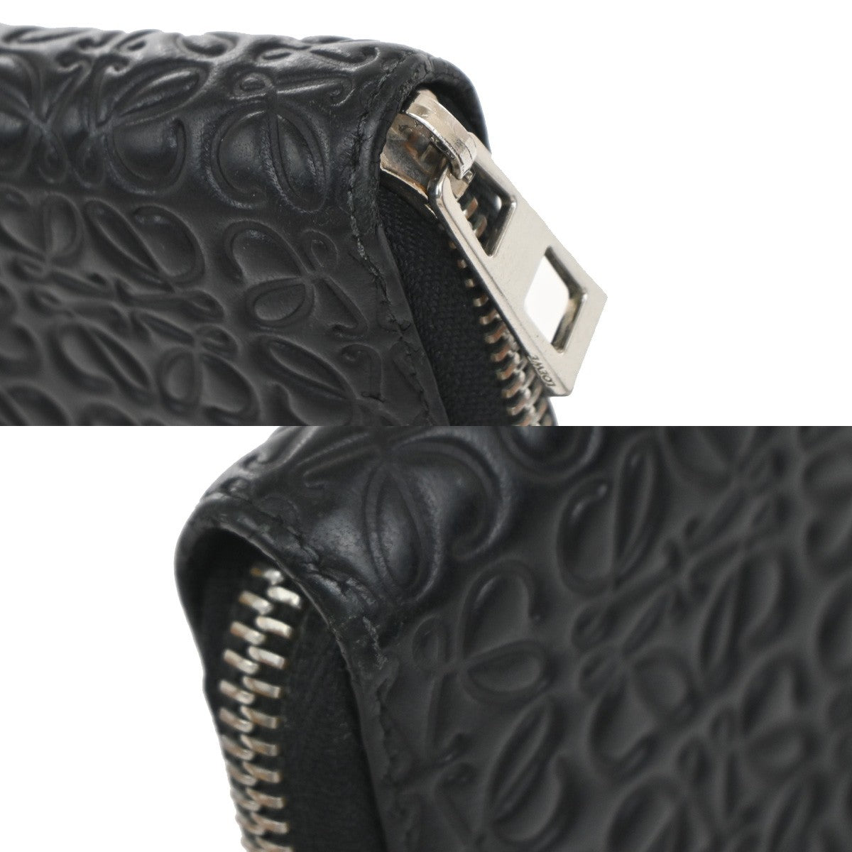 LOEWE Logo Anagram Repeat Long Zipper Wallet Embossed Leather Black 69KP047