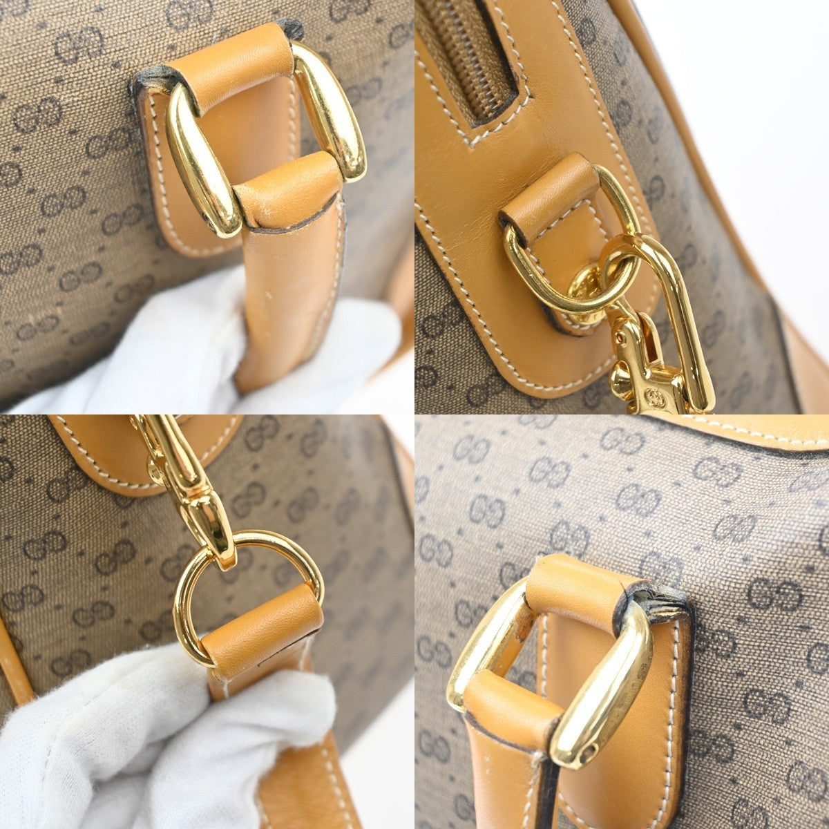 GUCCI Logo GG Pattern 2way Shoulder Hand Bag PVC Leather Beige GHW Italy 38MA555