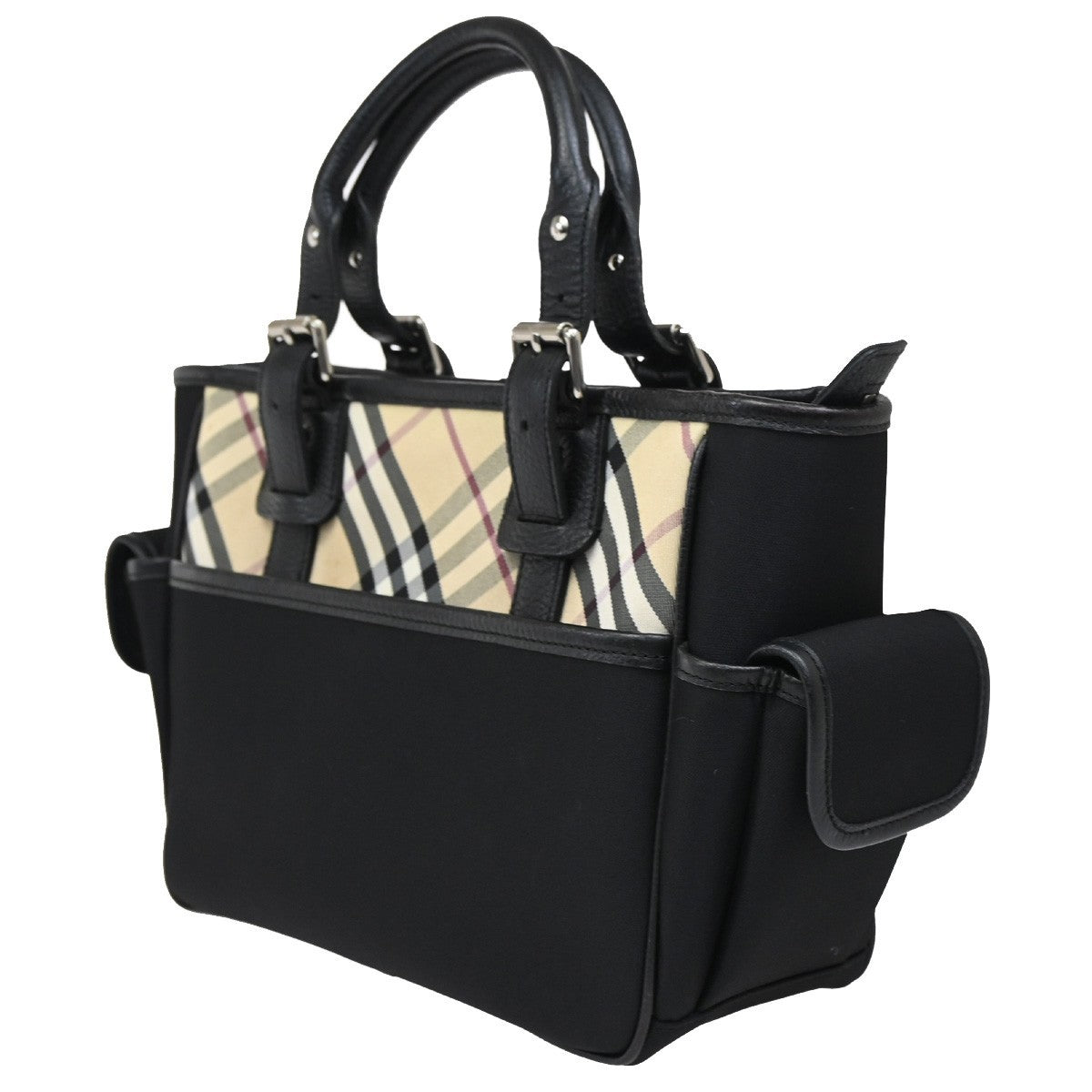 BURBERRY Logo Nova Check Hand Tote Bag Nylon Leather Beige Black 61DA184
