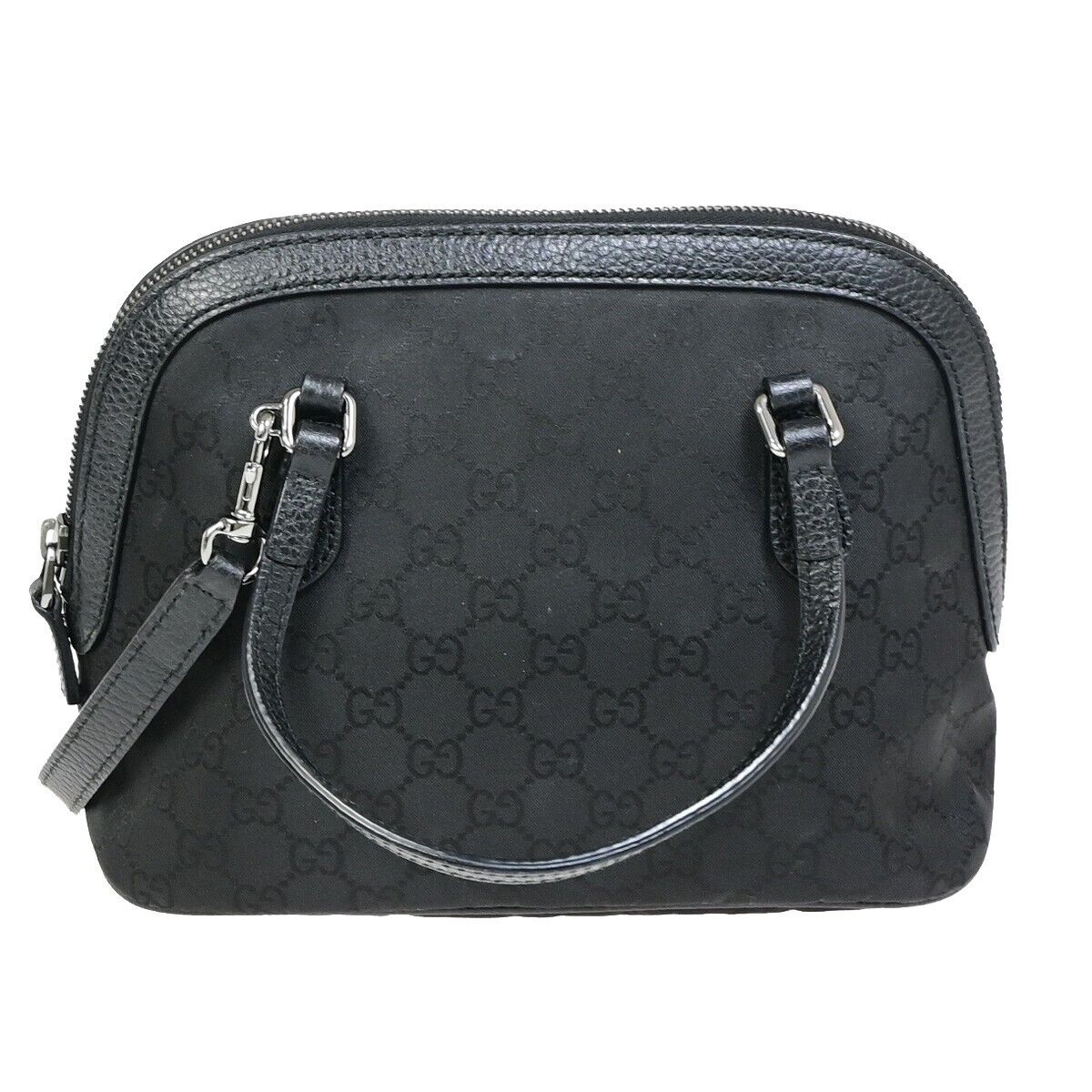 GUCCI GG Pattern 2Way Shoulder Hand Bag Nylon Leather Black Silver 85EB461