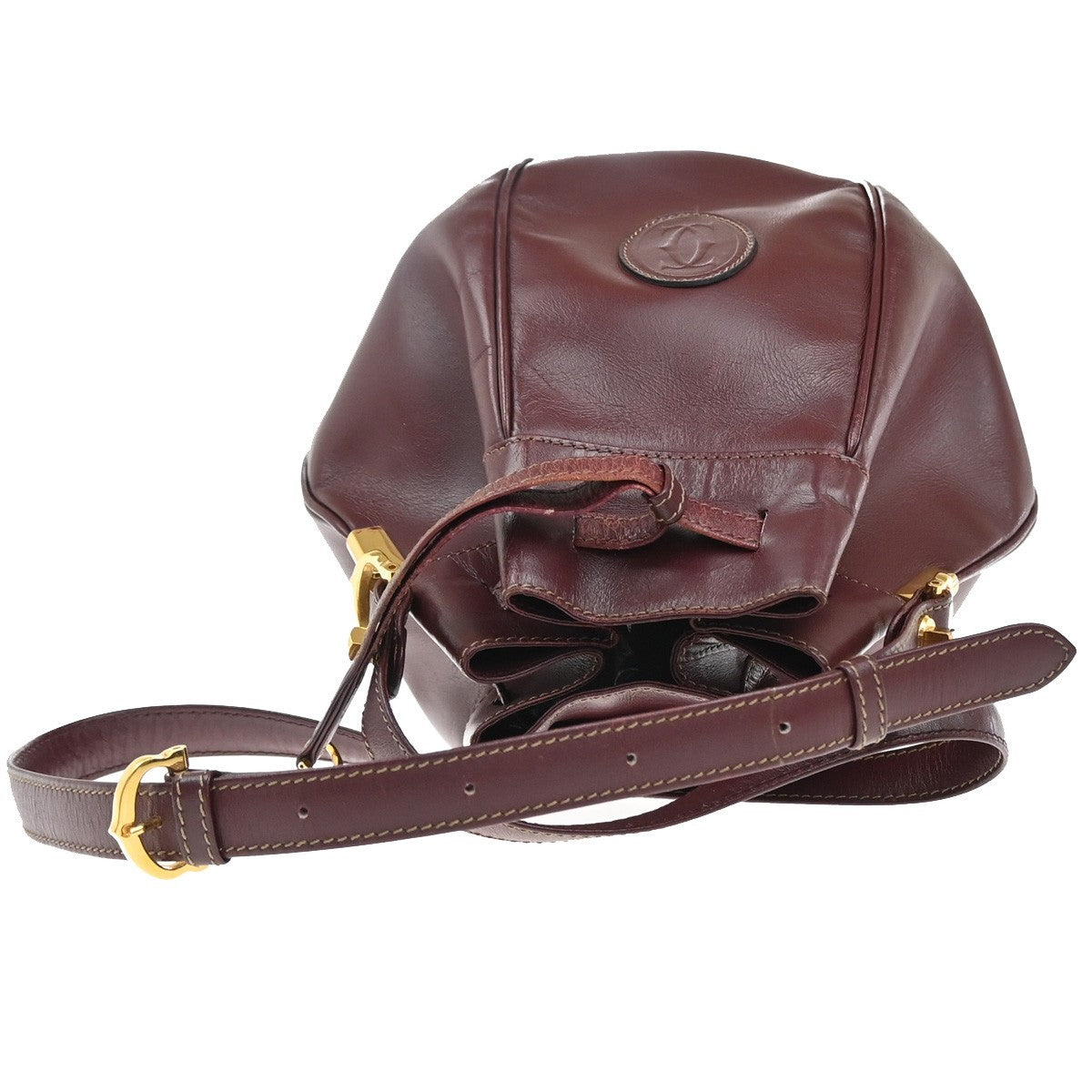 CARTIER Logo Must Line Shoulder Bag Leather Red Burgundy GHW Spain 04KC591