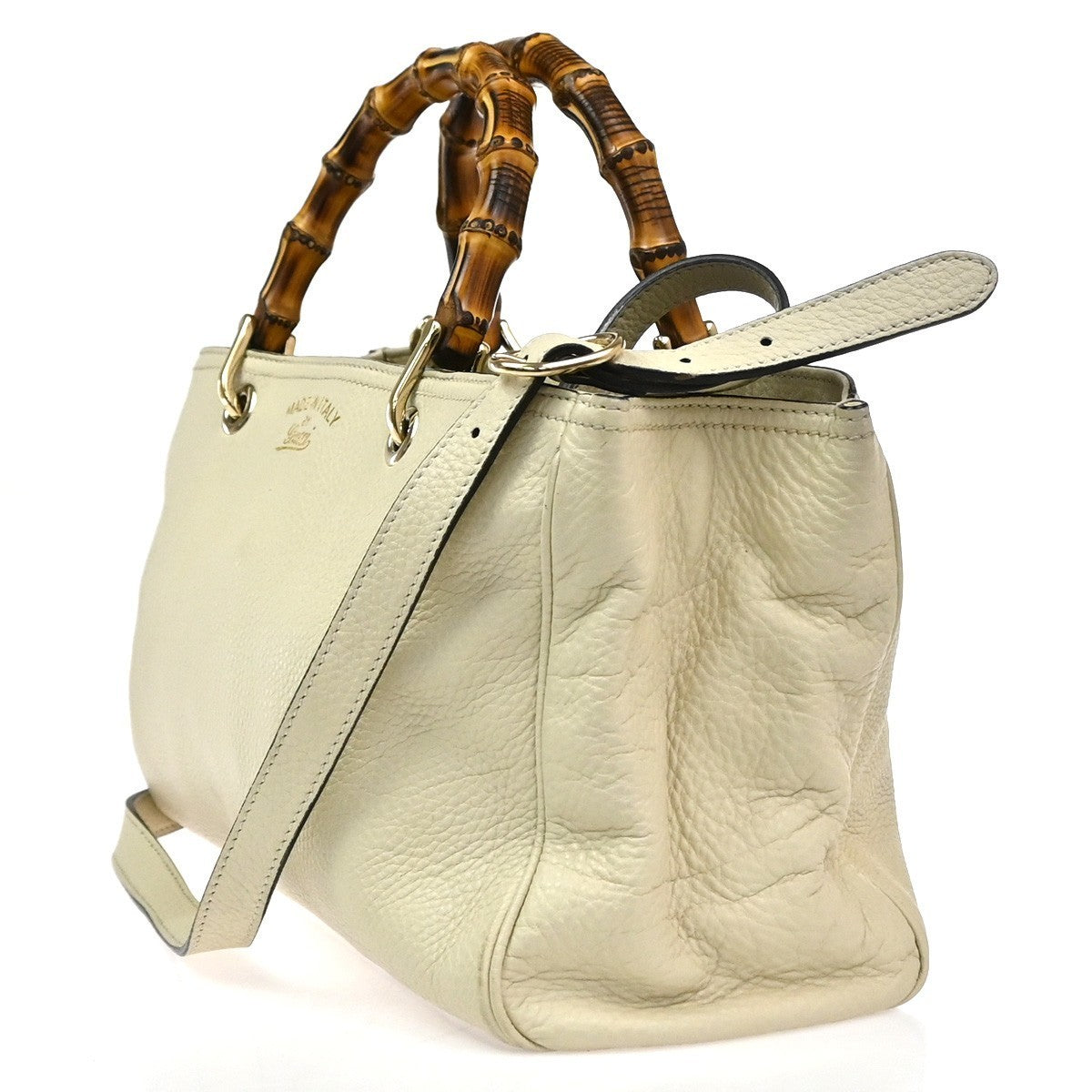 GUCCI Logo Bamboo 2Way Handbag Leather White GHW made in Italy 70TA662
