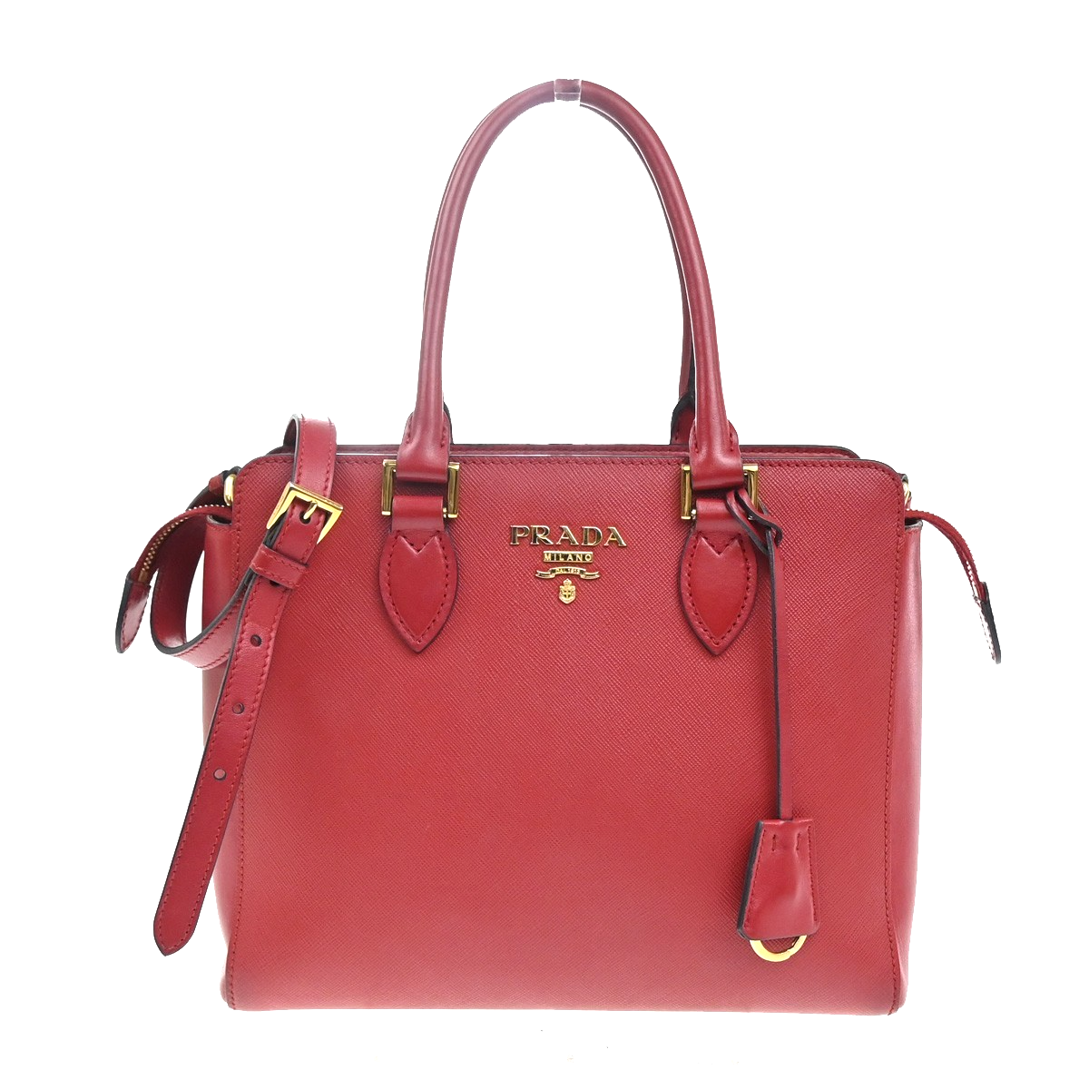 PRADA Galleria Logo 2way Shoulder Hand Bag Saffiano Leather Red GHW 11KC716