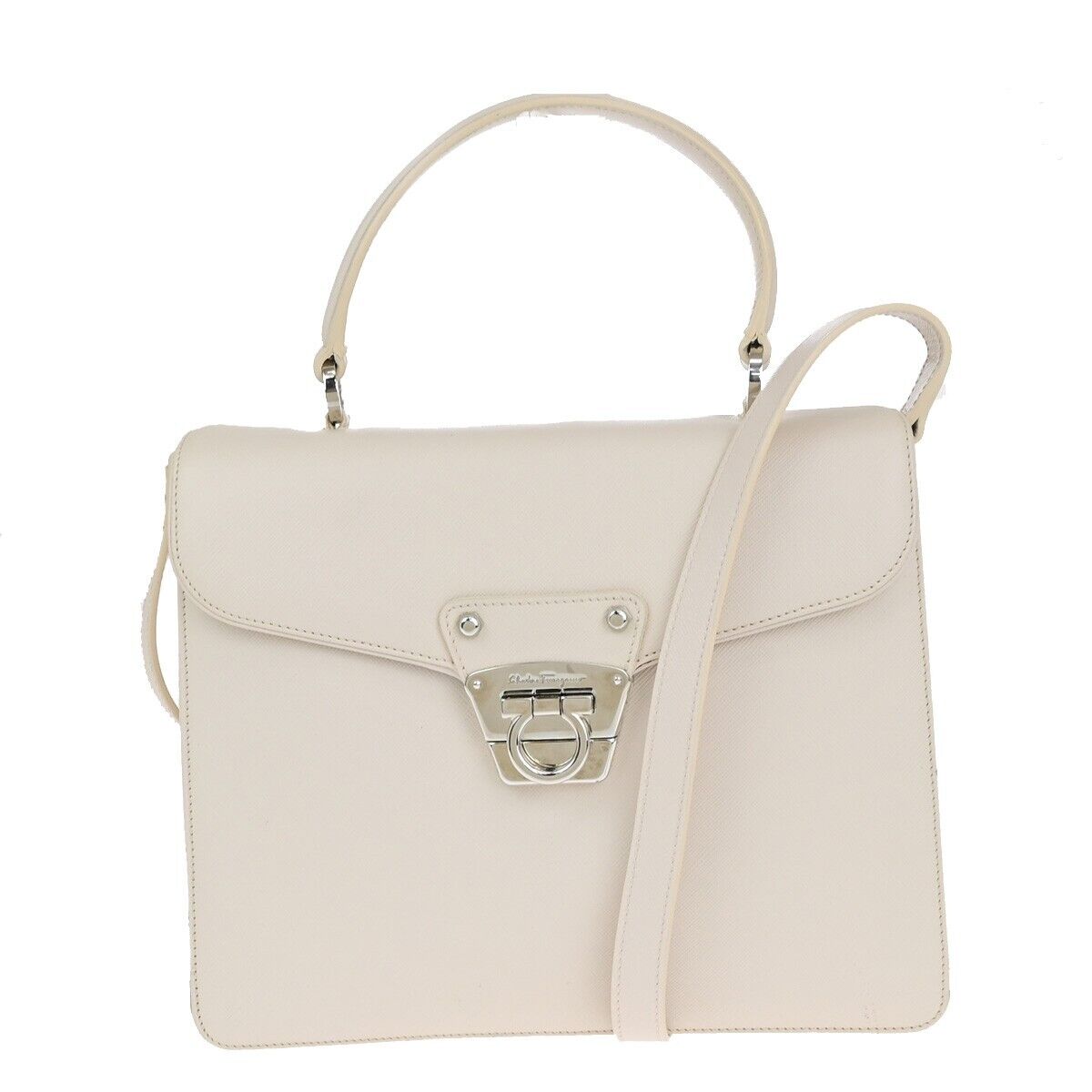 SALVATORE FERRAGAMO Logo Gancini 2Way Shoulder Bag Leather Ivory SHW 33EC737