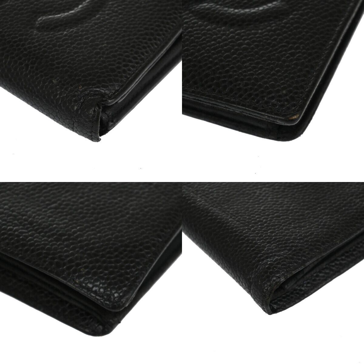 CHANEL CC Logo Bifold Wallet Caviar Skin Leather Black France Vintage 60EA462
