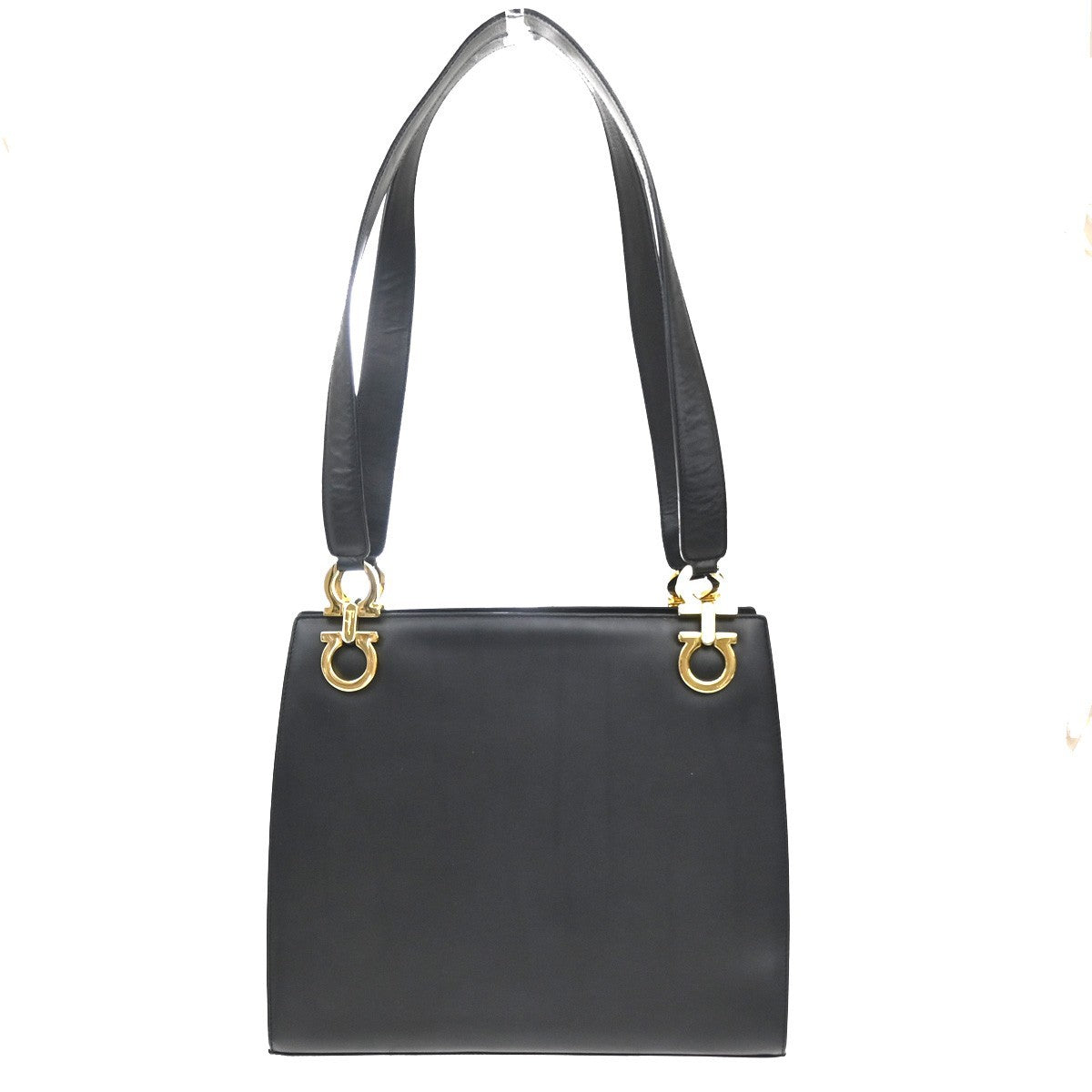 SALVATORE FERRAGAMO Logo Gancini Shoulder Hand Bag Leather GHW Black 30MA179