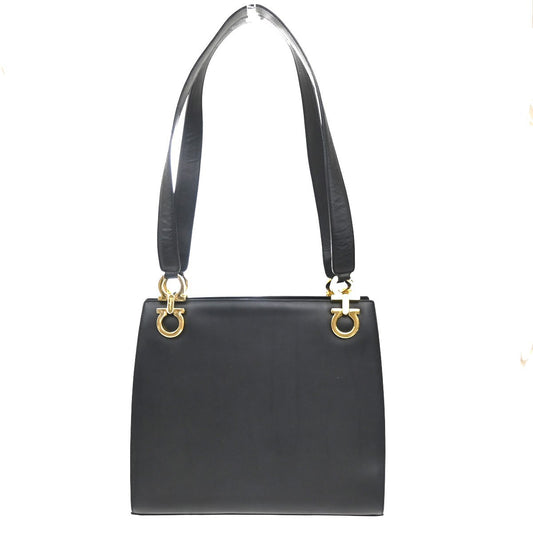 SALVATORE FERRAGAMO Logo Gancini Shoulder Hand Bag Leather GHW Black 30MA179