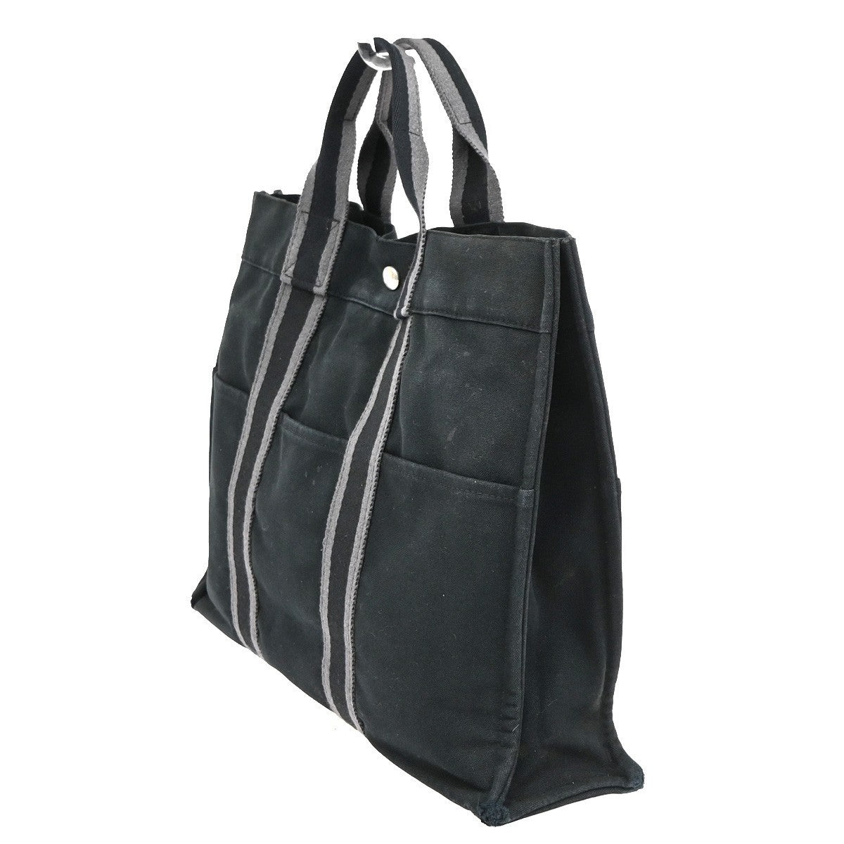 HERMES Logo Fourre Tout MM Hand Tote Bag Cotton Black SHW France 07KD184