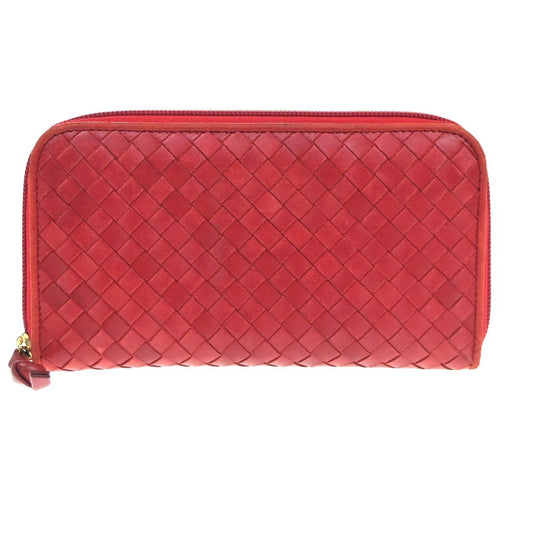 BOTTEGA VENETA Logo Intrecciato Zip Around Long Wallet Leather Red Italy 02CA741