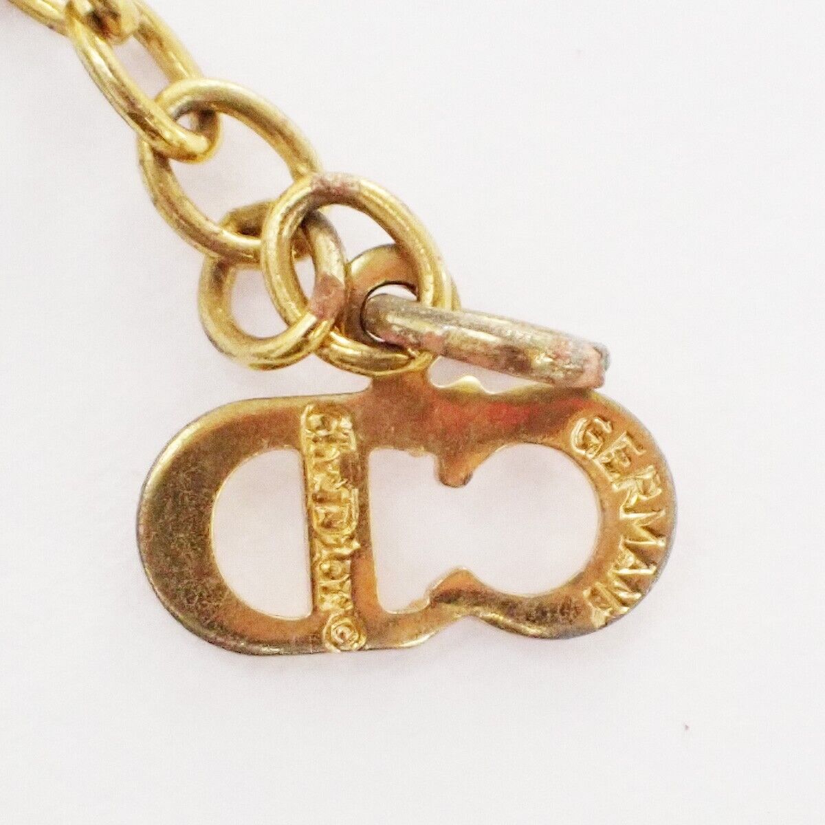 CHRISTIAN DIOR CD Logo Pendant Charm Necklace Gold Accessory 05ED432