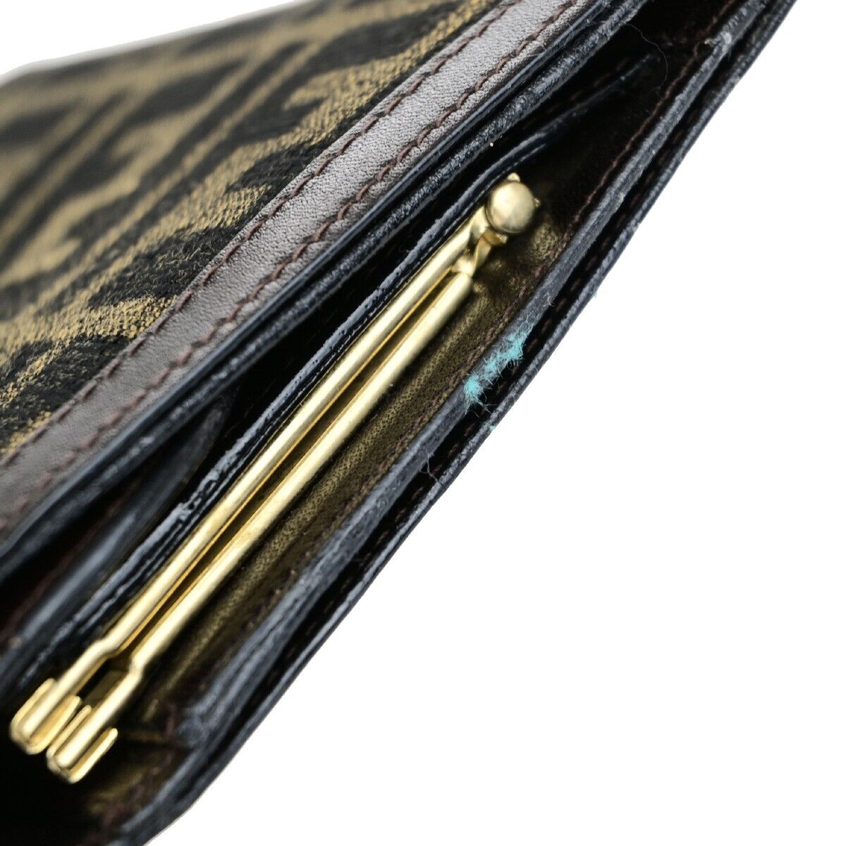 FENDI Logo Zucca Pattern Bifold Wallet Purse Canvas Leather Brown Italy 01EB515