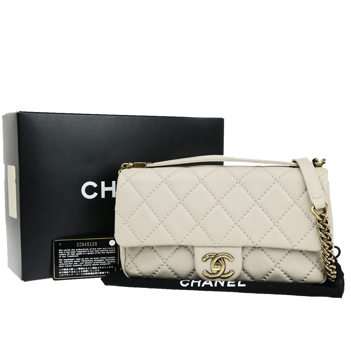 CHANEL CC Matelasse 25 2Way Chain Shoulder Hand Bag Leather Beige GHW 805RJ967