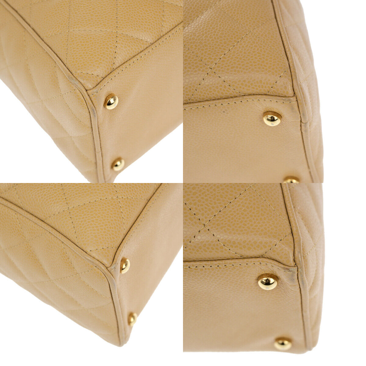 CHANEL CC Logo Matelasse Travel Hand Bag Caviar Skin Leather Beige GHW 307RJ952