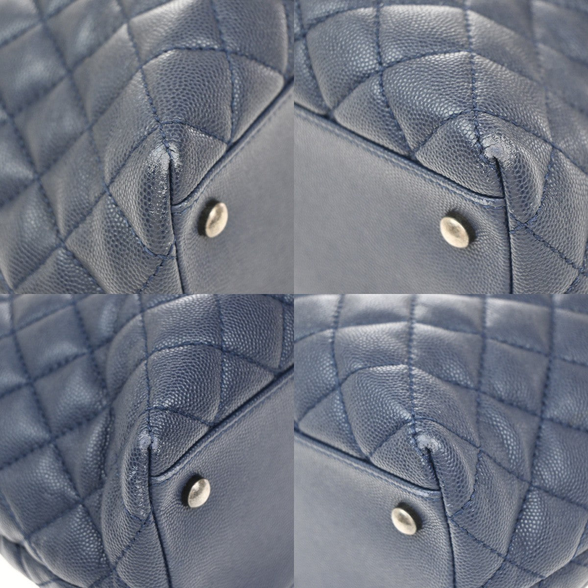 CHANEL 2Way Top Handle Chain Shoulder Bag Grained Calfskin Leather Blue 813RF792