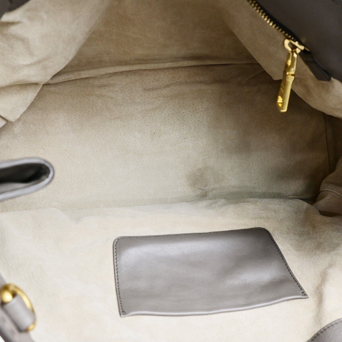 PRADA MILANO Logo Hand Tote Bag Leather Gray Gold-Plated 32FB528
