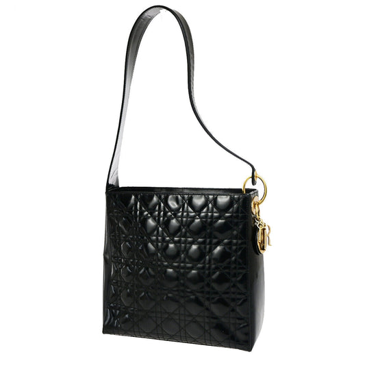 CHRISTIAN DIOR Logo Cannage Shoulder Bag Patent Leather Black GHW Italy 31YG637