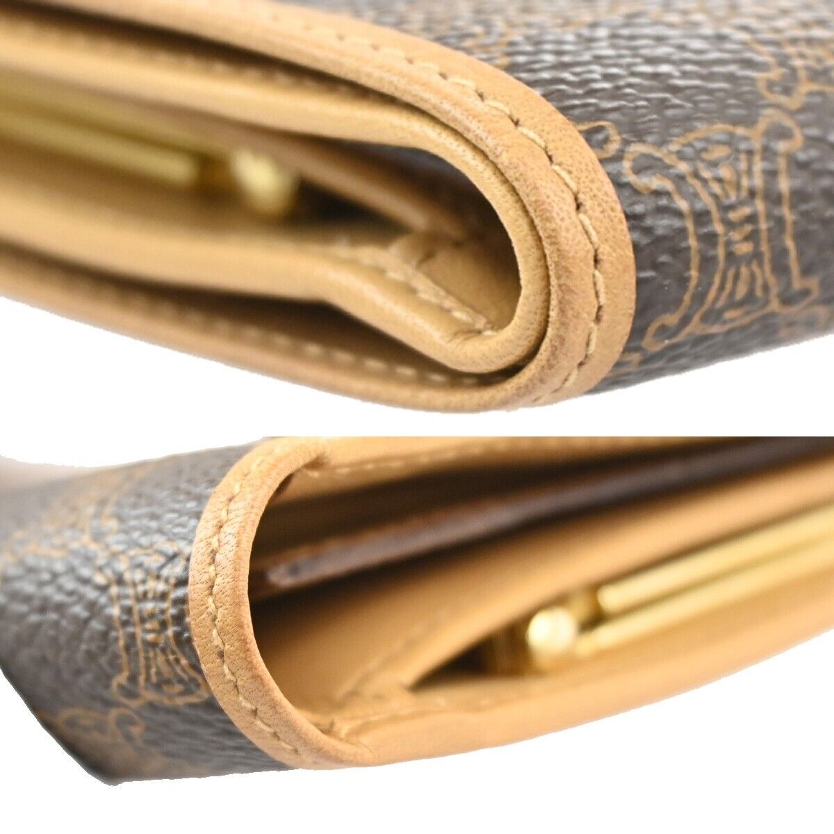 CELINE Logo Macadam Pattern Bifold Wallet PVC Leather Brown Italy 02EA884