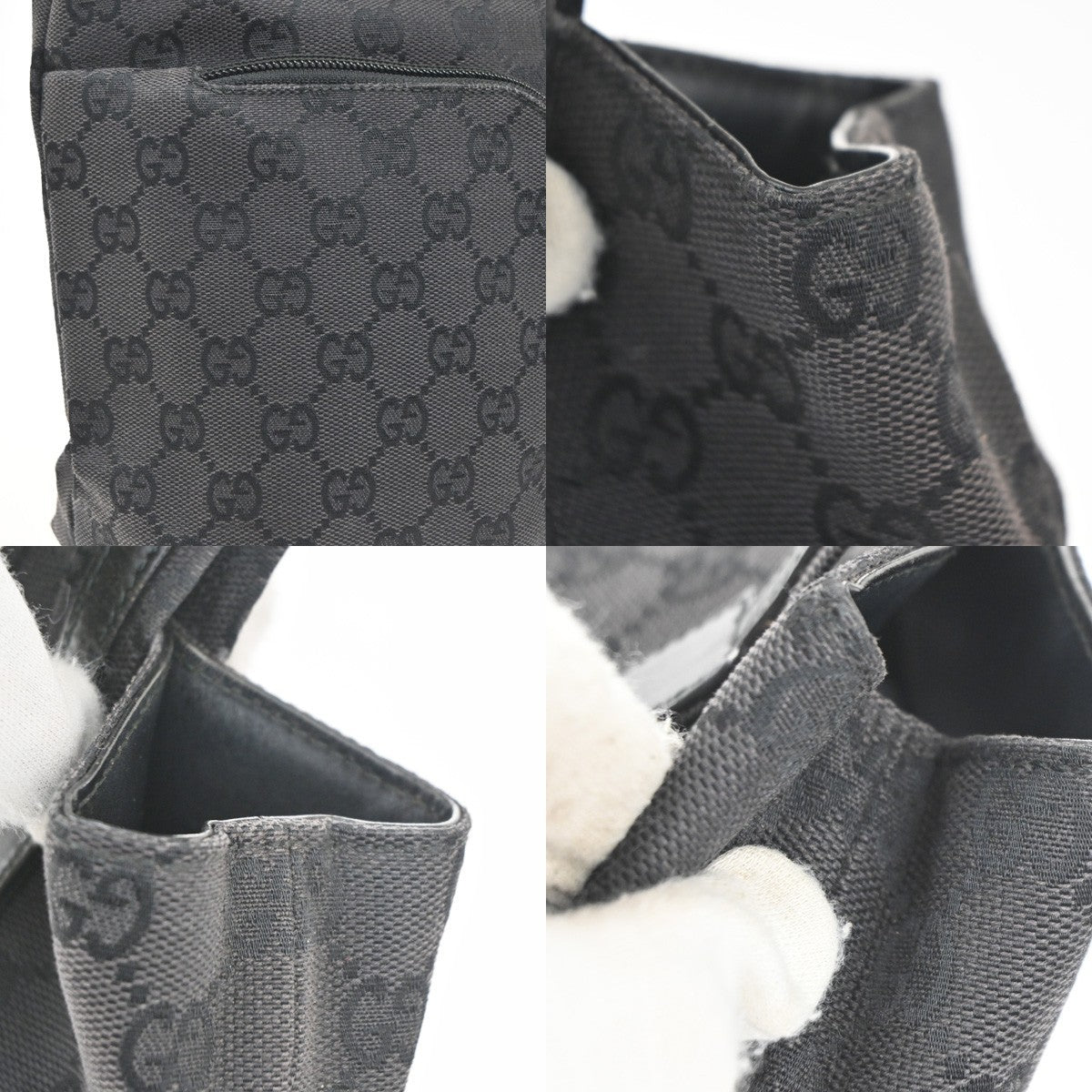 GUCCI Logo GG Pattern Hand Bag Canvas Leather Black SHW Italy 63KP541