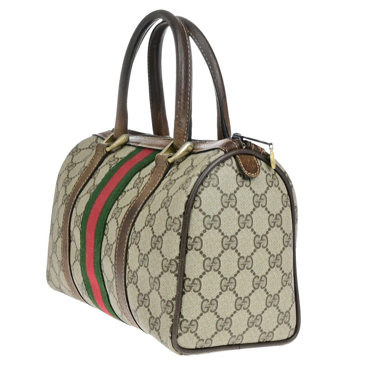 GUCCI Logo Sherry GG Pattern Travel Hand Bag PVC Leather Brown Italy 37YF592