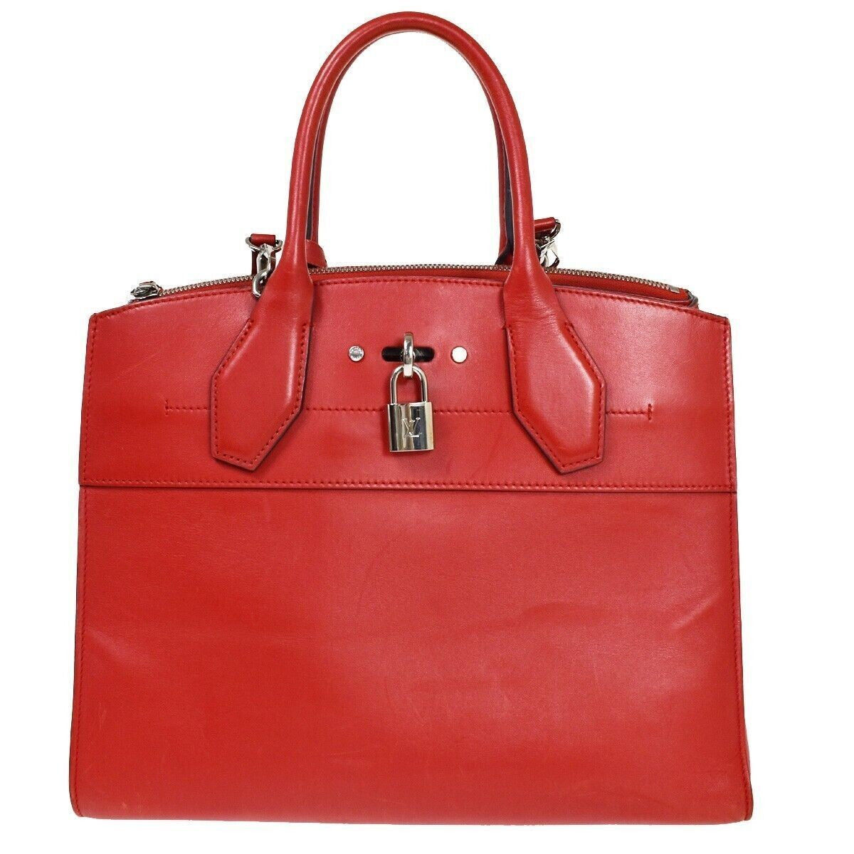 LOUIS VUITTON City Steamer MM 2Way Shoulder Hand Bag Calf Leather Red 686RH107