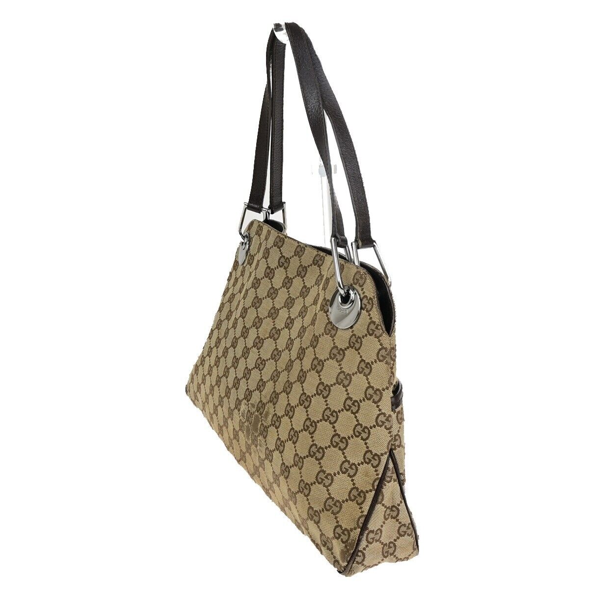 GUCCI Logo GG Pattern Shoulder Tote Bag Canvas Leather Brown GHW Italy 02EC081