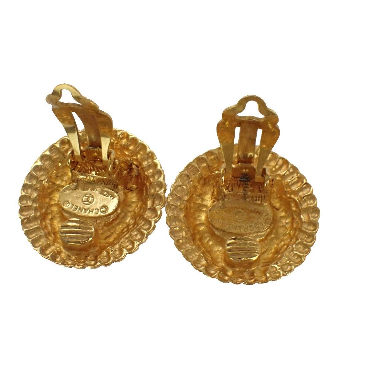 CHANEL CC Logo Imitation pearl Round Button Earrings Clip-On GHW Vintage 68YE014